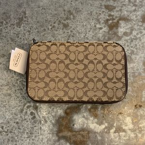 Coach Brown Canvas Signature Jewelry Box Travel Zipper Case Purse Bag NWT